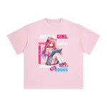 Anime Girl And Books Graphic Tee-INNBLAC Fashion Apparel