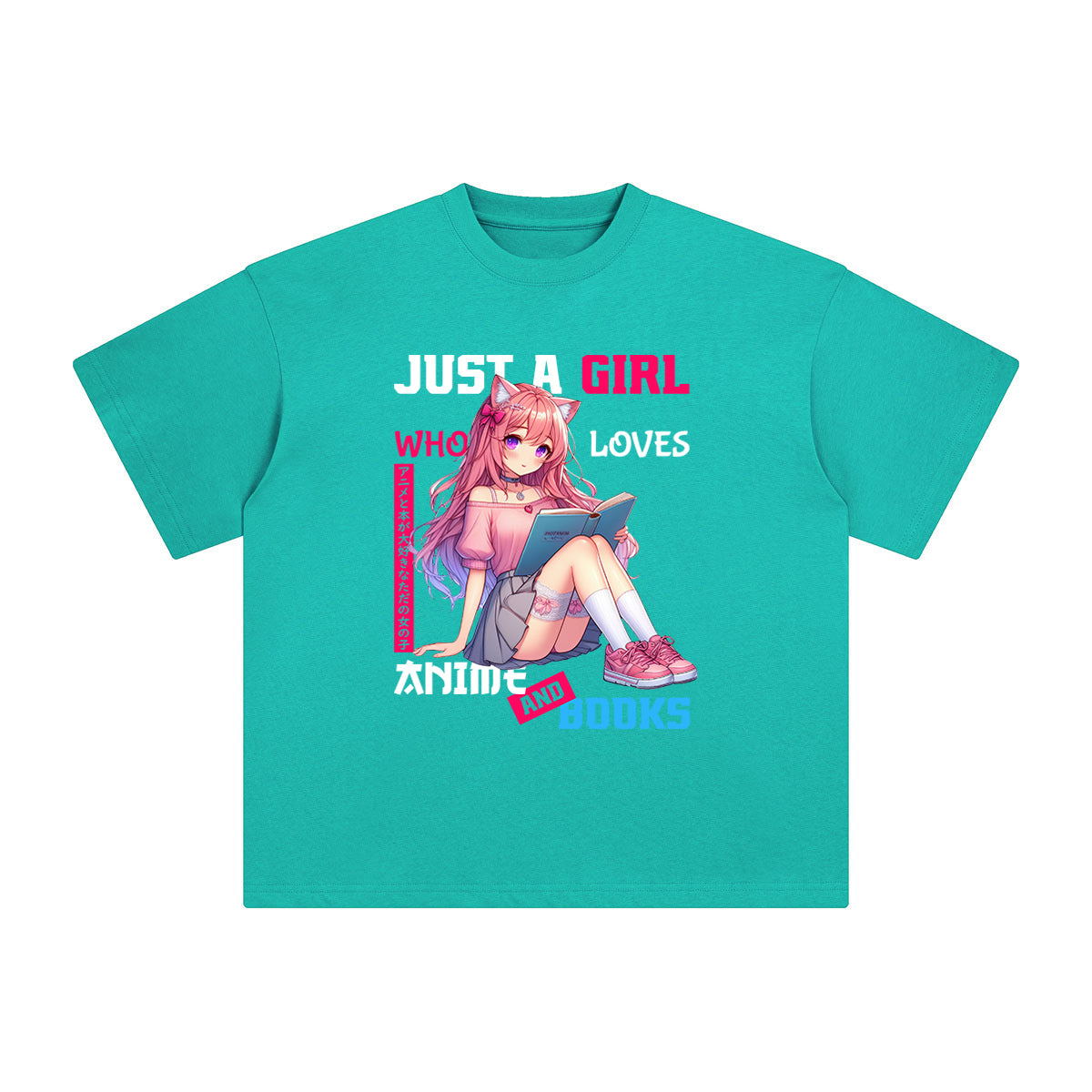 Anime Girl And Books Graphic Tee-INNBLAC Fashion Apparel