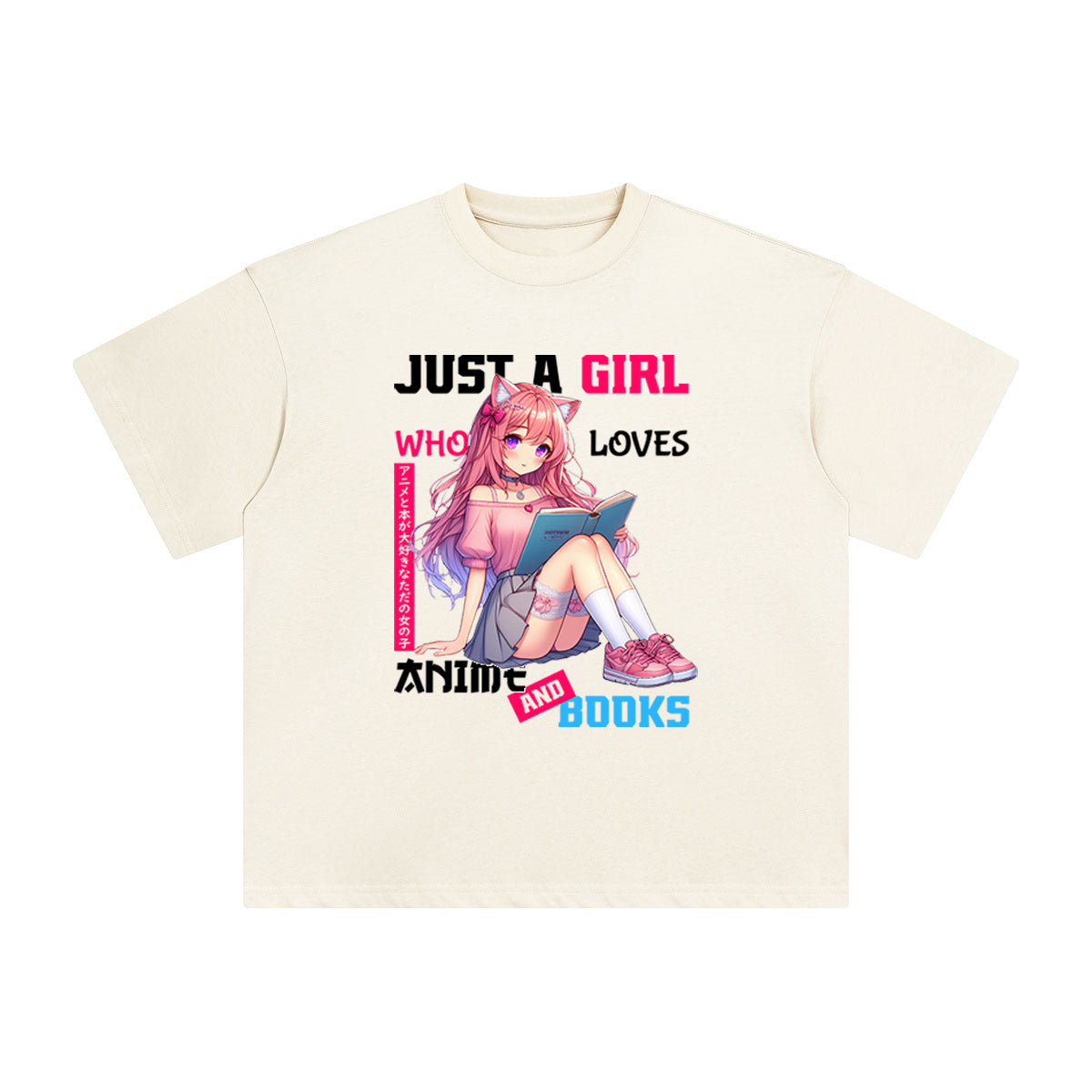 Anime Girl And Books Graphic Tee-INNBLAC Fashion Apparel