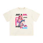 Anime Girl And Books Graphic Tee-INNBLAC Fashion Apparel