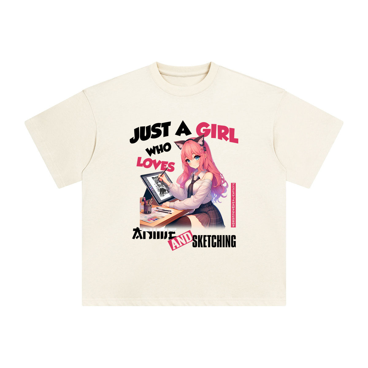 Anime Girl And Sketching Graphic Tee-INNBLAC Fashion Apparel