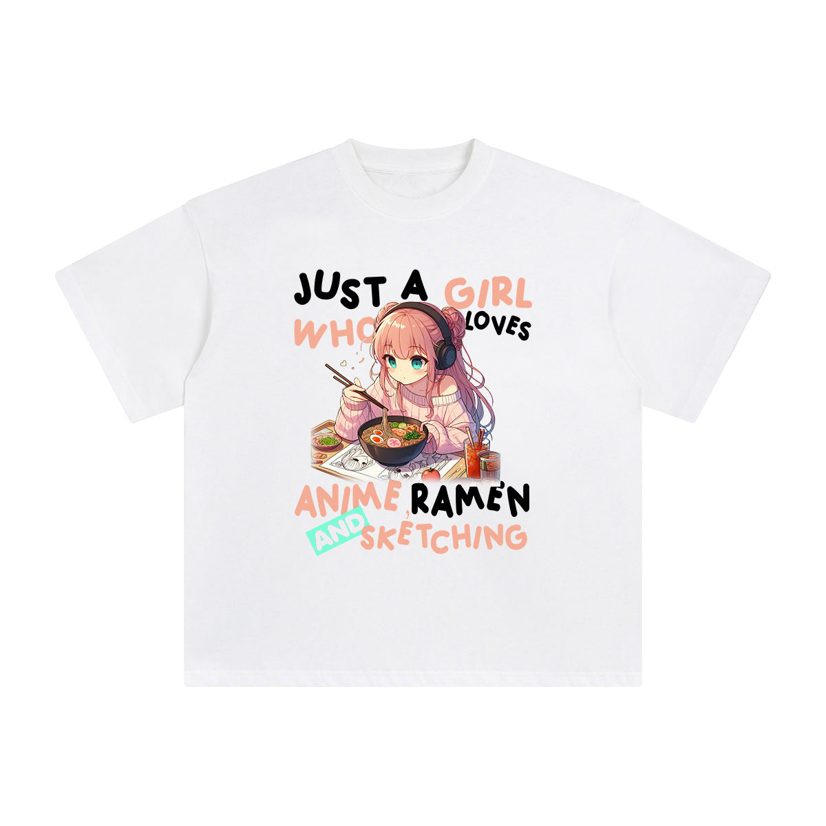 Anime Girl Ramen And Sketching Graphic Tee-INNBLAC Fashion Apparel