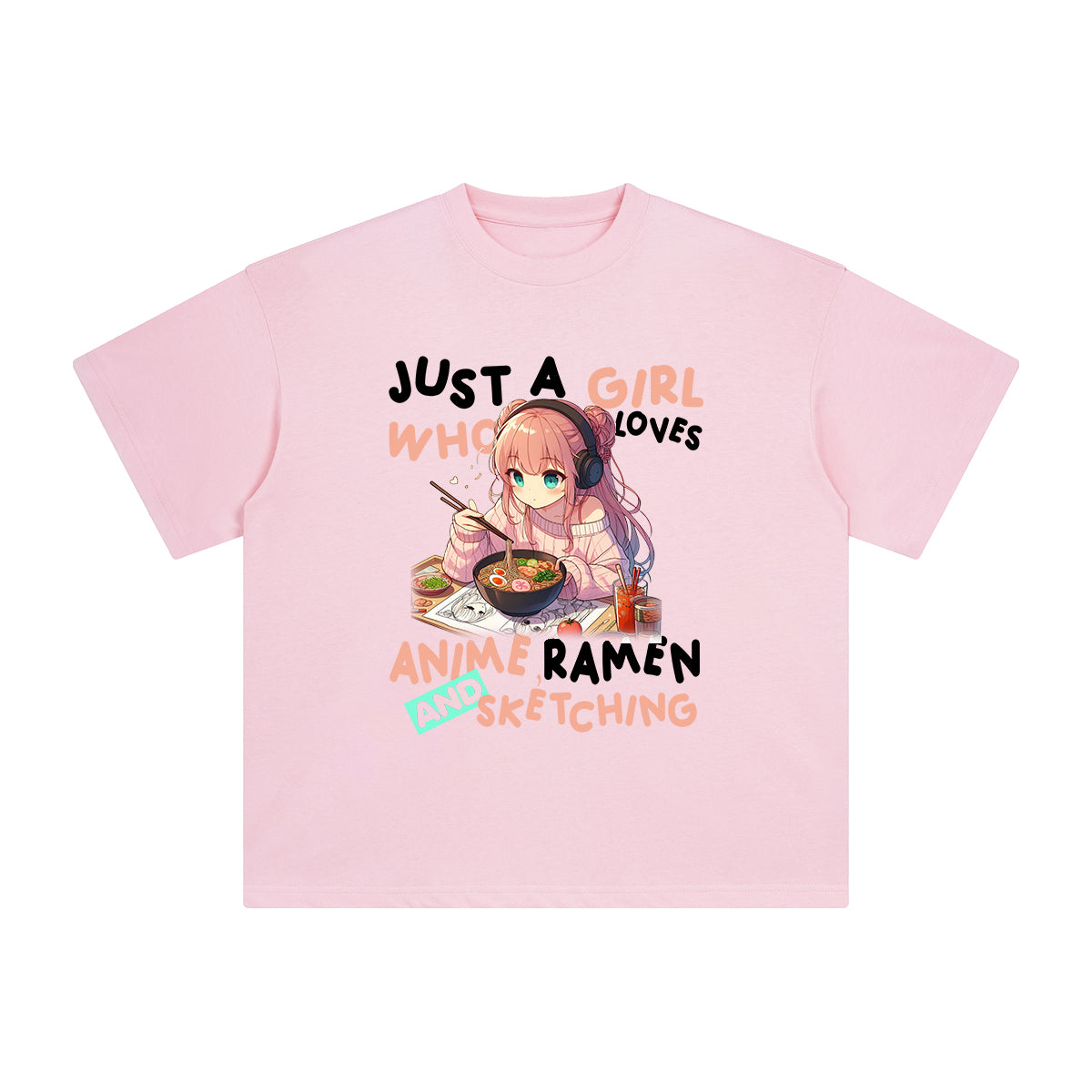 Anime Girl Ramen And Sketching Graphic Tee-INNBLAC Fashion Apparel