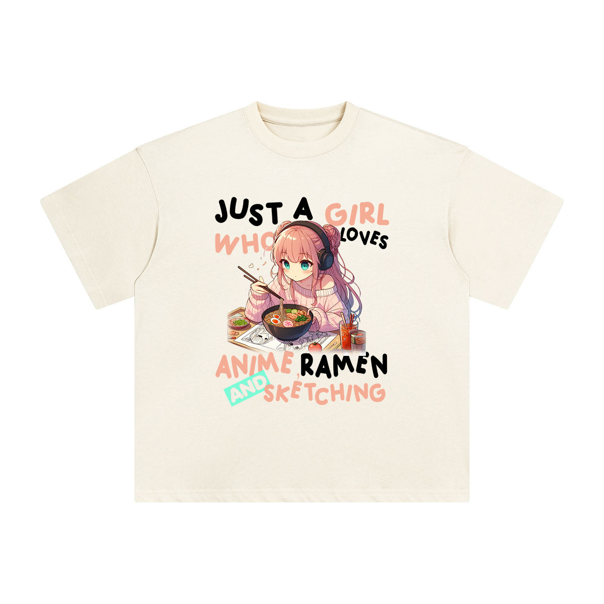Anime Girl Ramen And Sketching Graphic Tee-INNBLAC Fashion Apparel