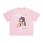 Anime Girl & Boba Royal Blue Graphic Tee-INNBLAC Fashion Apparel