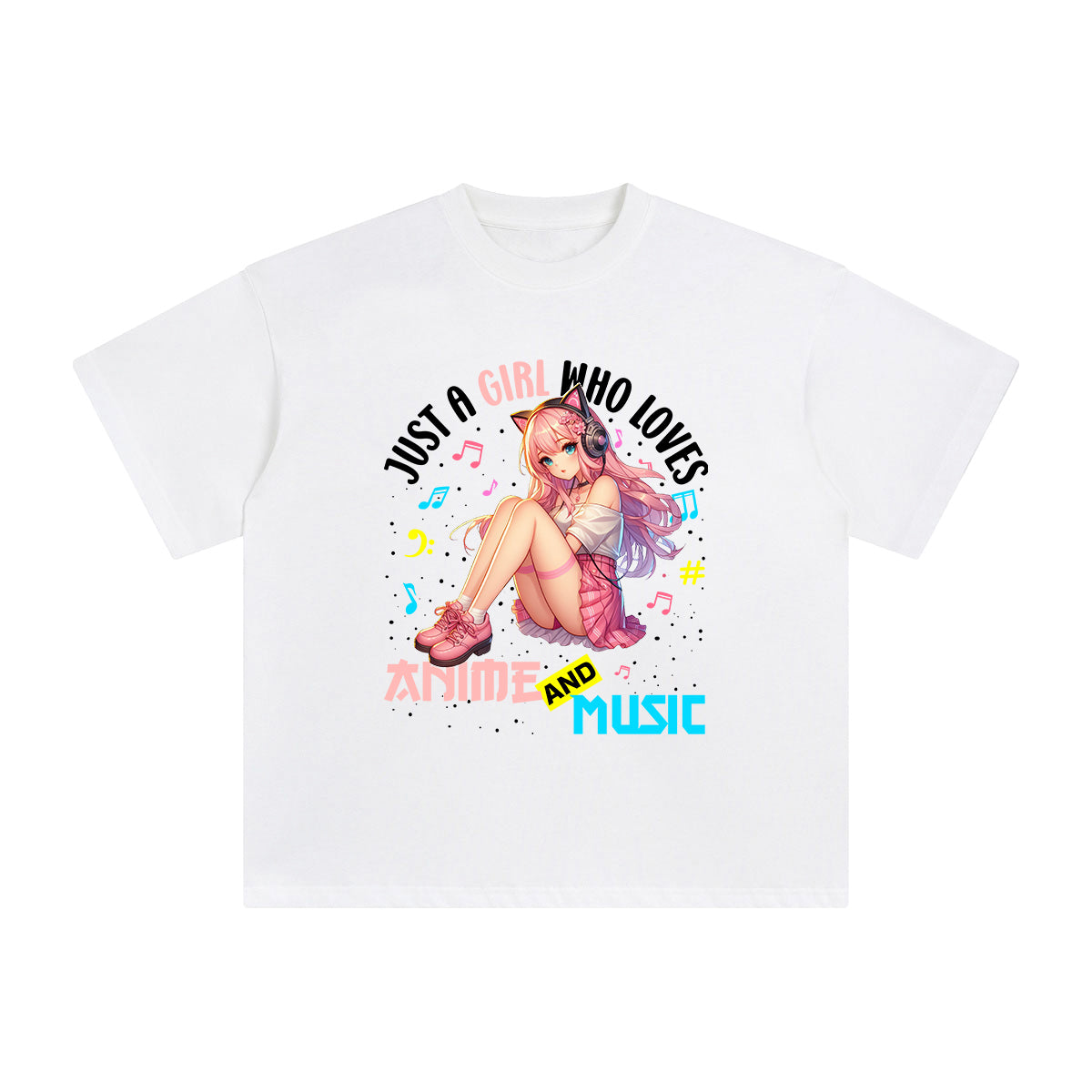 Anime Girl and Music Graphic Tee-INNBLAC Fashion Apparel
