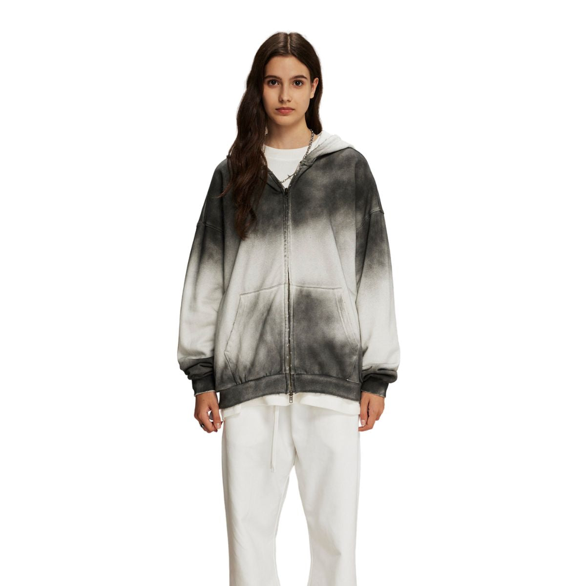 Women's Brush Paint Double Slider Zip Hoodie-INNBLAC Fashion Apparel