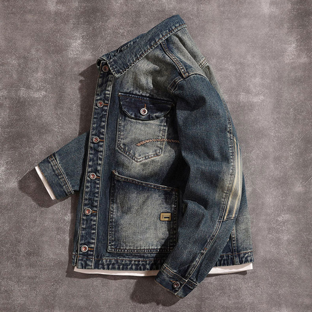 Cargo Pockets Washed Denim Jacket-INNBLAC Fashion Apparel