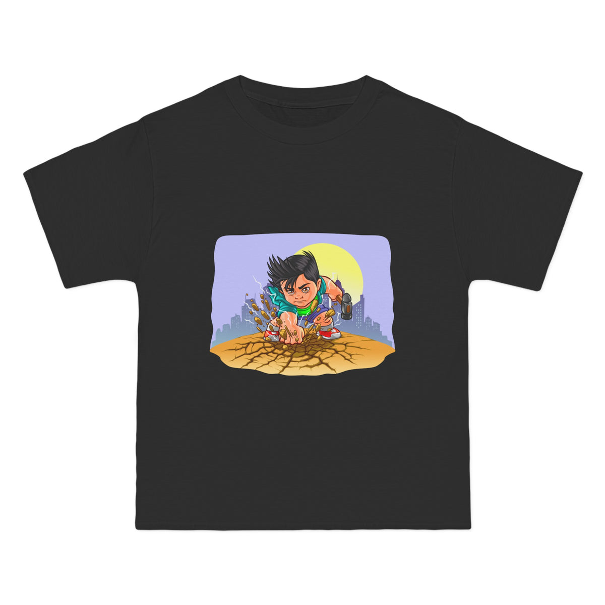 Cartoon Boy Anger Holding Hammer Graphic Tee-INNBLAC Fashion Apparel