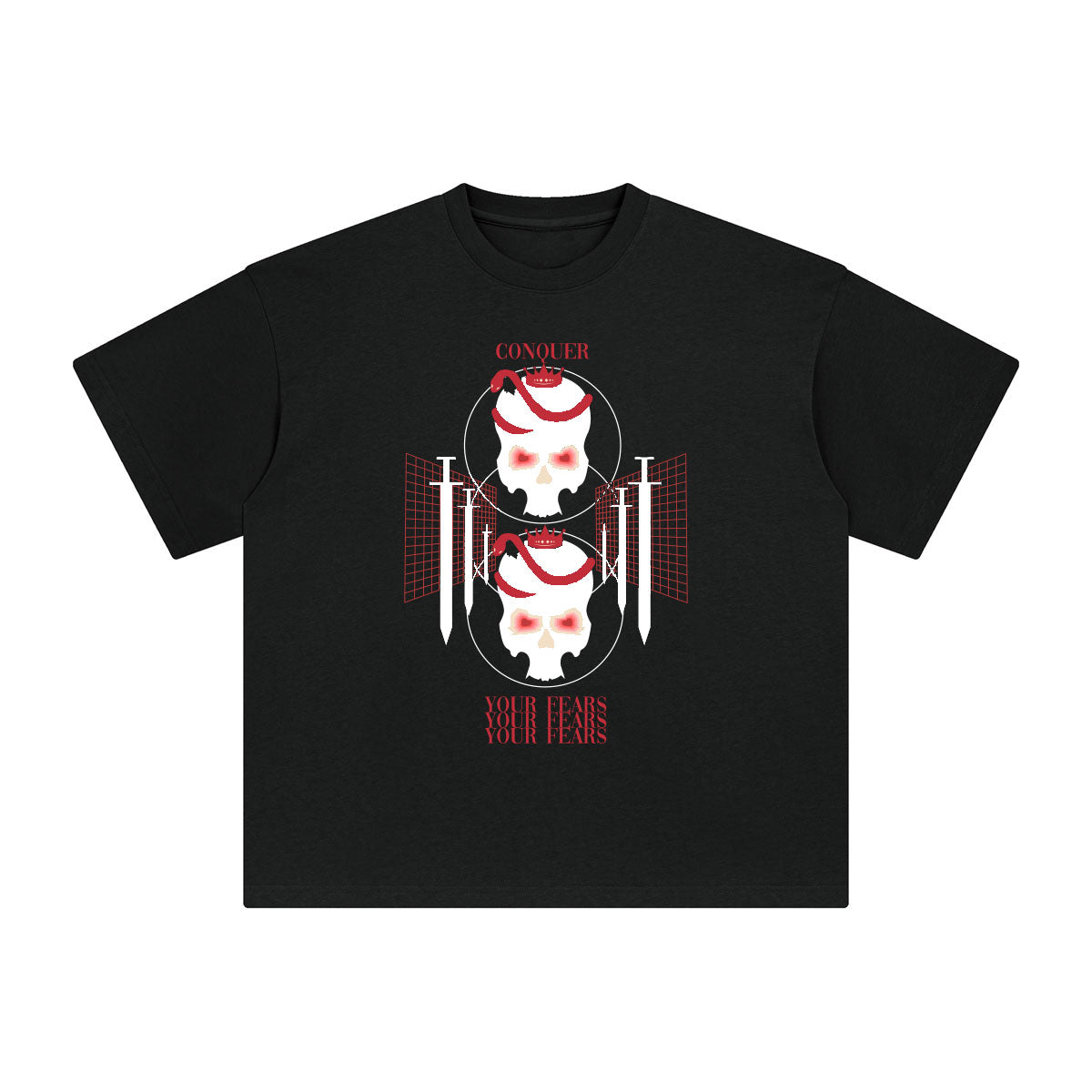 Conquer Your Fears Skull Graphic Tee-INNBLAC Fashion Apparel