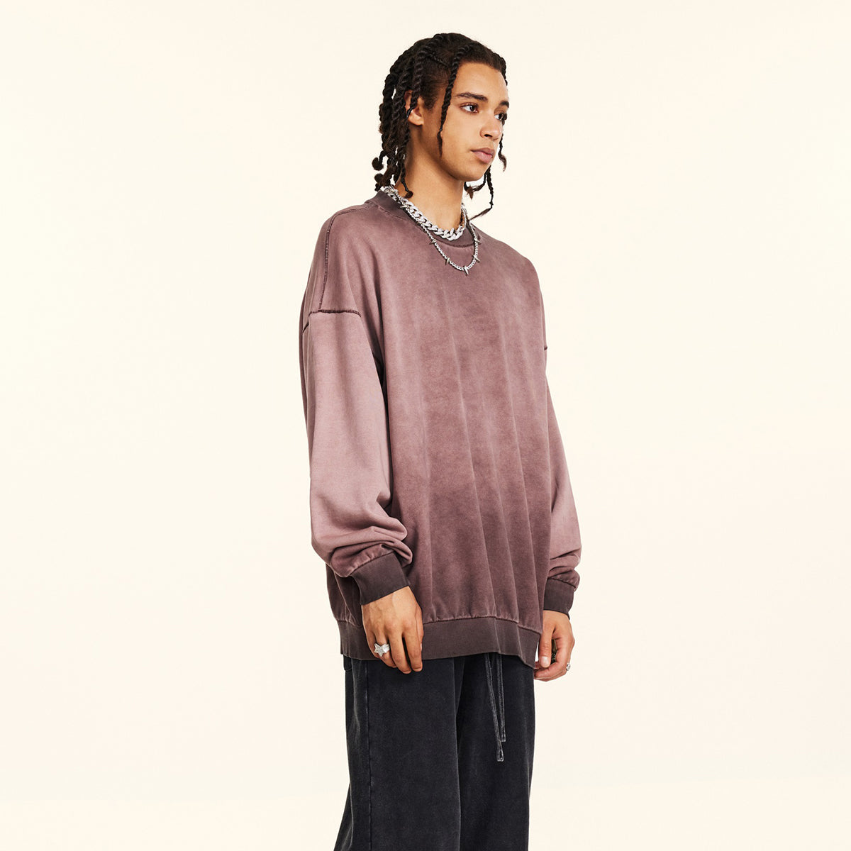 Crew Neck Faded Sweatshirt-INNBLAC Fashion Apparel