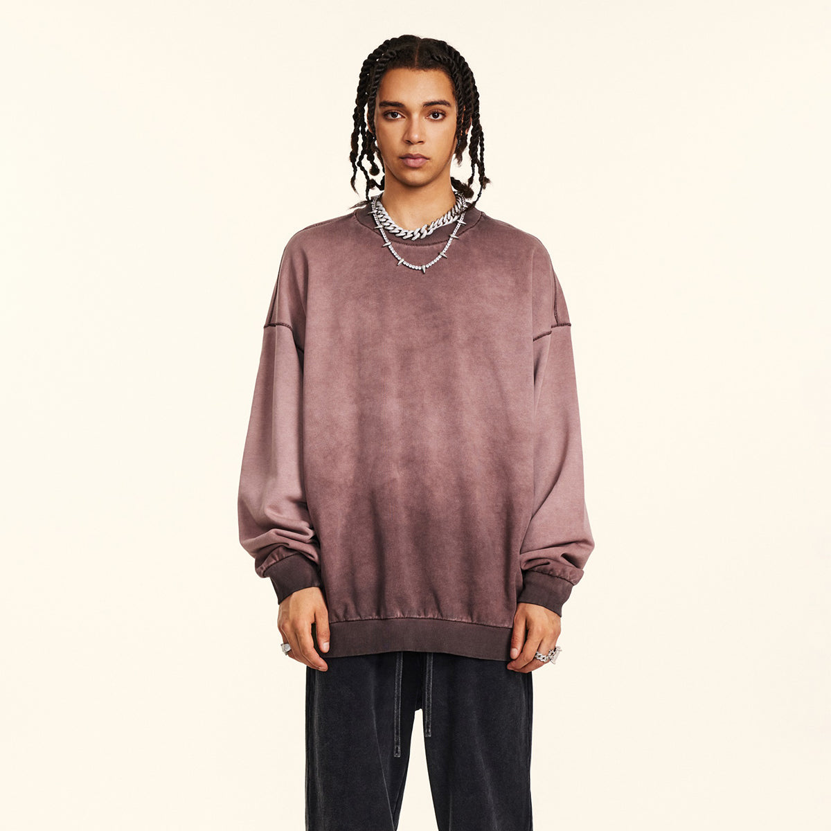 Crew Neck Faded Sweatshirt-INNBLAC Fashion Apparel