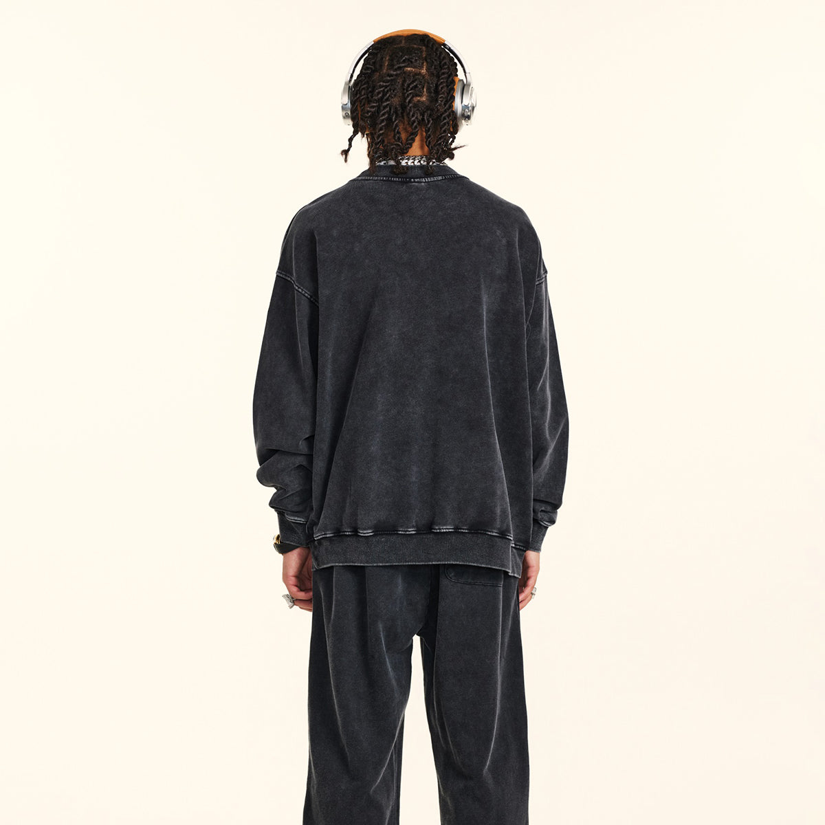 Crew Neck Faded Sweatshirt-INNBLAC Fashion Apparel