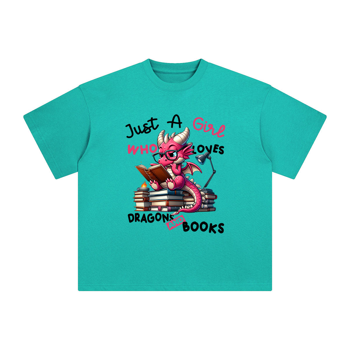 Cute Dragons And Books Cartoon Graphic Tee-INNBLAC Fashion Apparel