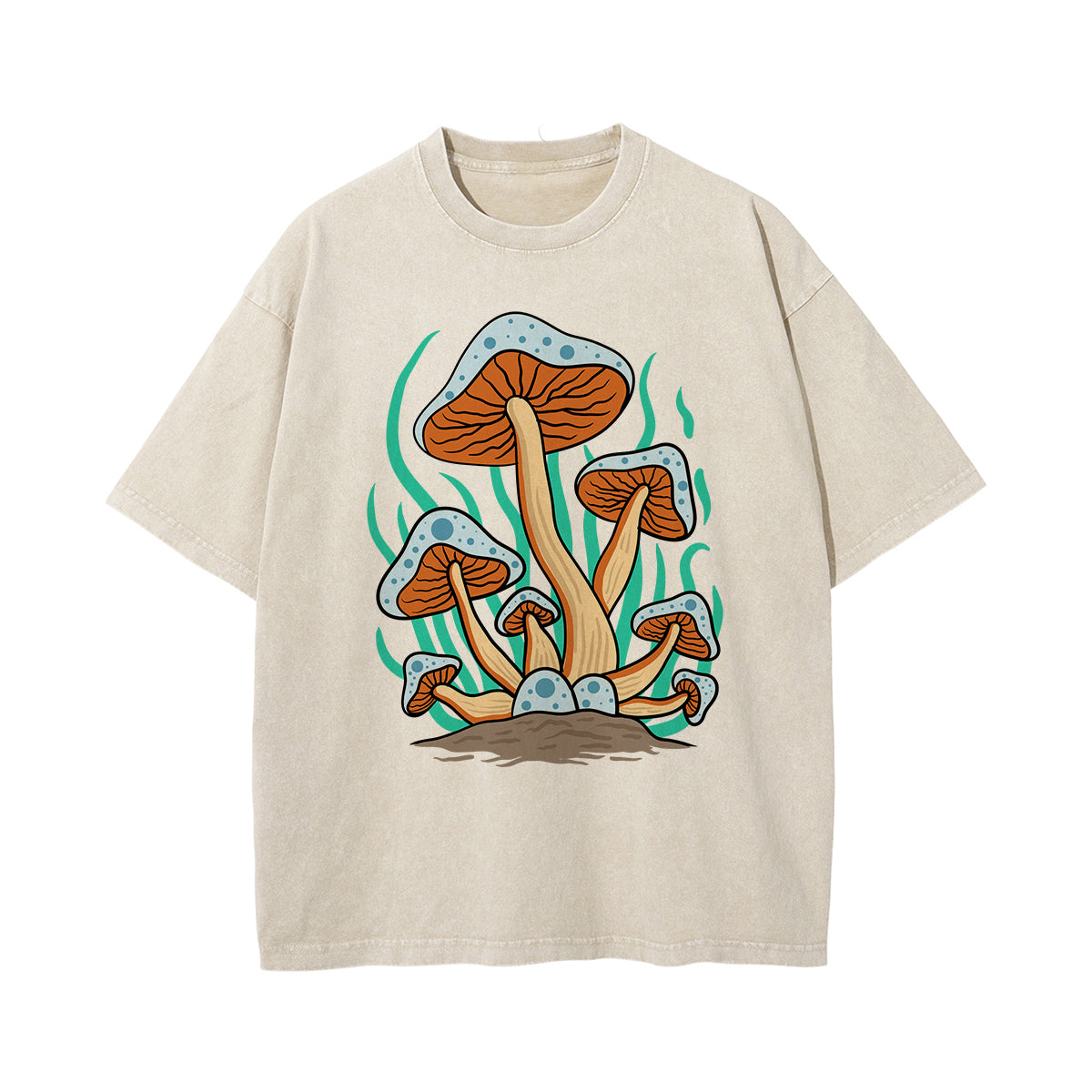Cute Mushroom Washed Graphic Tee-INNBLAC Fashion Apparel