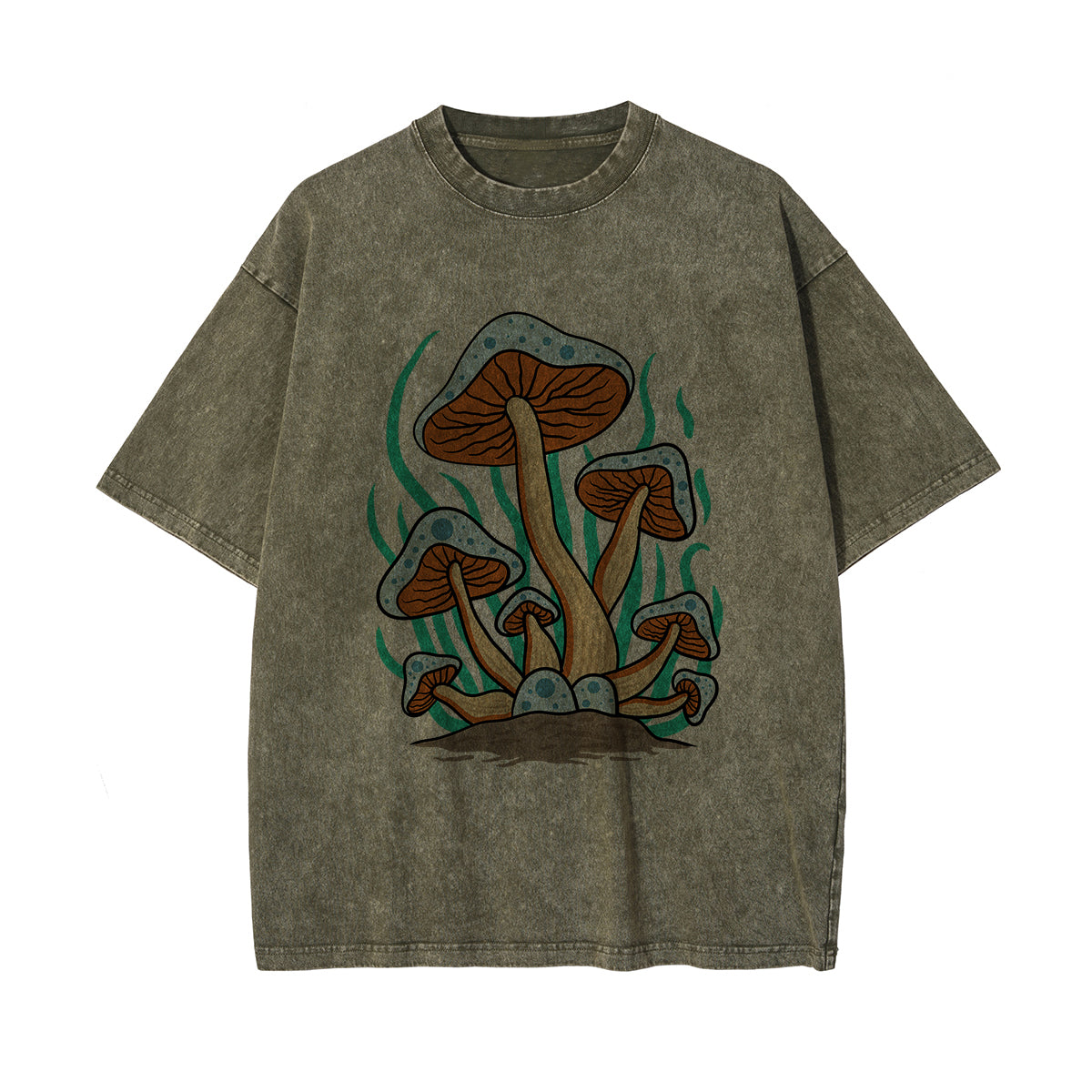 Cute Mushroom Washed Graphic Tee-INNBLAC Fashion Apparel
