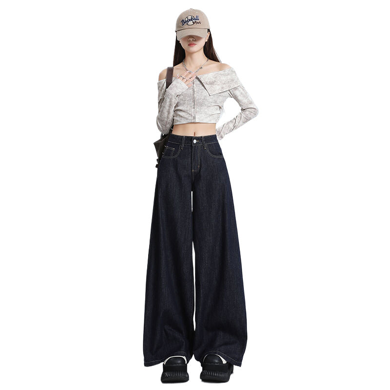 Dark Blue Wide Leg Denim Jeans-INNBLAC Fashion Apparel