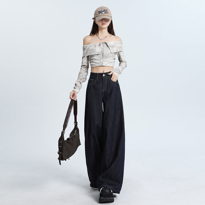 Dark Blue Wide Leg Denim Jeans-INNBLAC Fashion Apparel