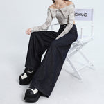 Dark Blue Wide Leg Denim Jeans-INNBLAC Fashion Apparel