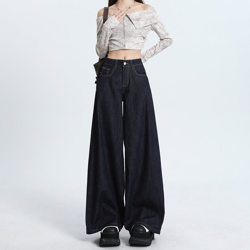Dark Blue Wide Leg Denim Jeans-INNBLAC Fashion Apparel