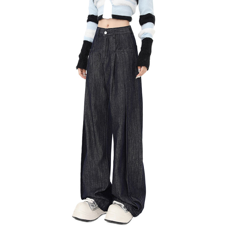 Dark Blue Wide Leg Jeans-INNBLAC Fashion Apparel