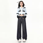 Dark Blue Wide Leg Jeans-INNBLAC Fashion Apparel