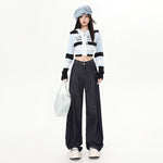 Dark Blue Wide Leg Jeans-INNBLAC Fashion Apparel
