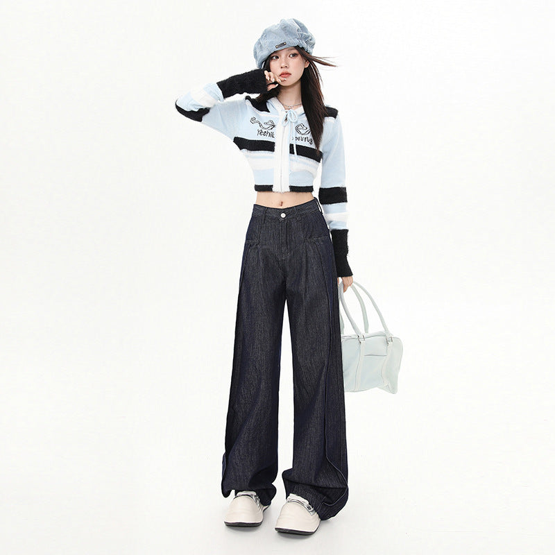 Dark Blue Wide Leg Jeans-INNBLAC Fashion Apparel