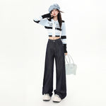 Dark Blue Wide Leg Jeans-INNBLAC Fashion Apparel