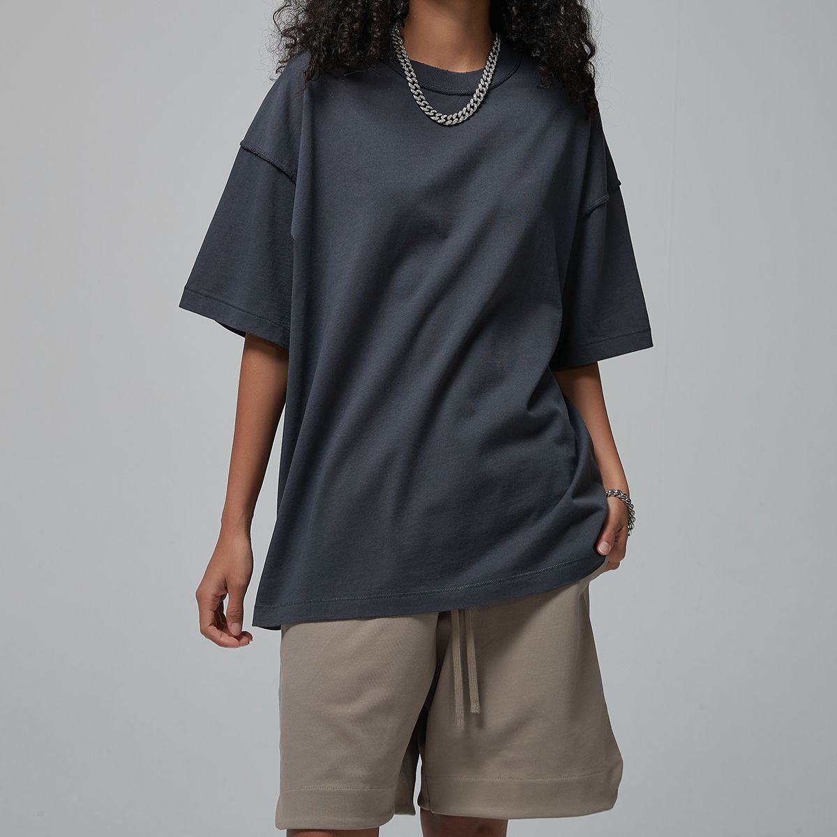 Women's Distressed Edge Reverse Stitch Oversized Tee 7oz-INNBLAC Fashion Apparel