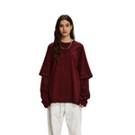 Women's Stone Wash Distressed Mock Two Piece Sweatshirt-INNBLAC Fashion Apparel