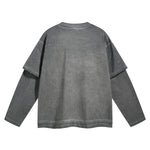 Women's Stone Wash Distressed Mock Two Piece Sweatshirt-INNBLAC Fashion Apparel