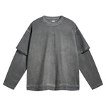 Women's Stone Wash Distressed Mock Two Piece Sweatshirt-INNBLAC Fashion Apparel
