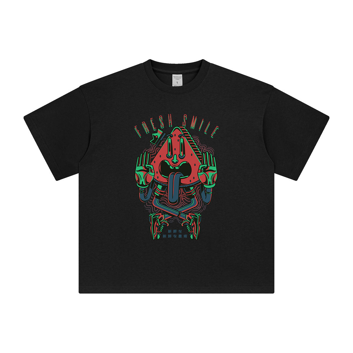 FRESH SMILE Watermelon Robot Graphic Tee-INNBLAC Fashion Apparel