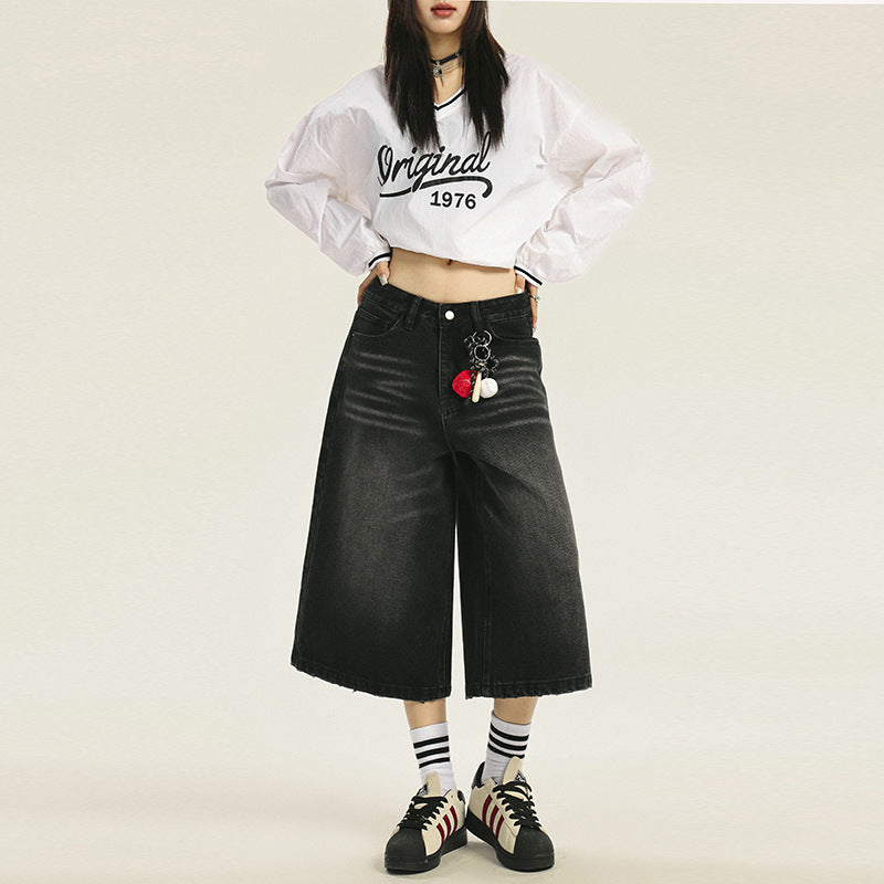 Faded Wide Leg Cropped Jeans-INNBLAC Fashion Apparel