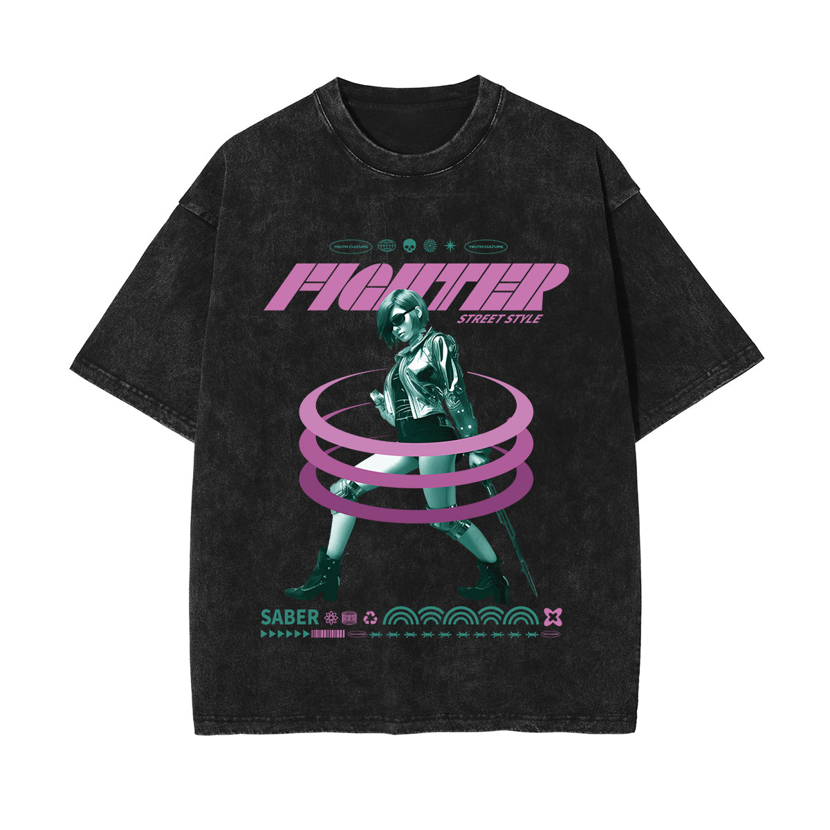 Fighter Girl Y2K Chrome Graphic Tee-INNBLAC Fashion Apparel