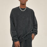 Washed Faded Crew Neck Sweatshirt-INNBLAC Fashion Apparel