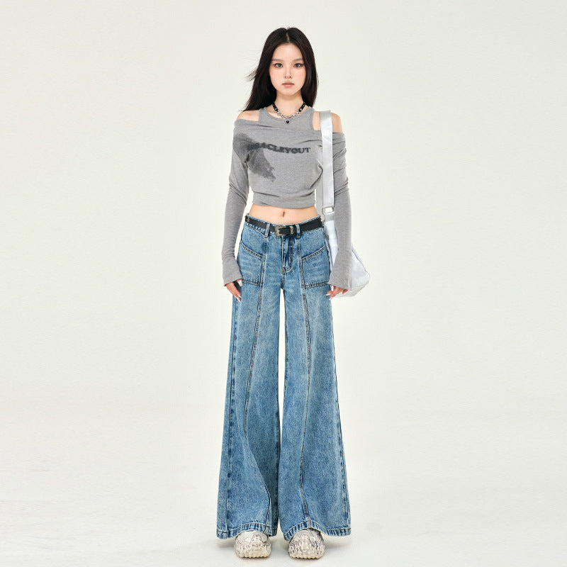 Front Seam Faded Flare Jeans-INNBLAC Fashion Apparel