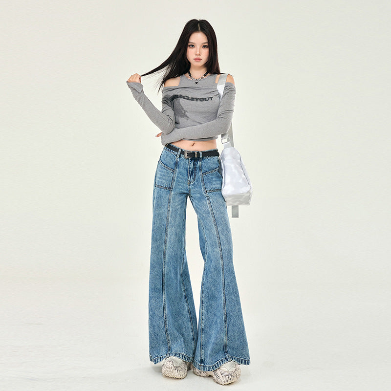 Front Seam Faded Flare Jeans-INNBLAC Fashion Apparel
