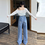 Front Seam Women's Straight Leg Jeans-INNBLAC Fashion Apparel