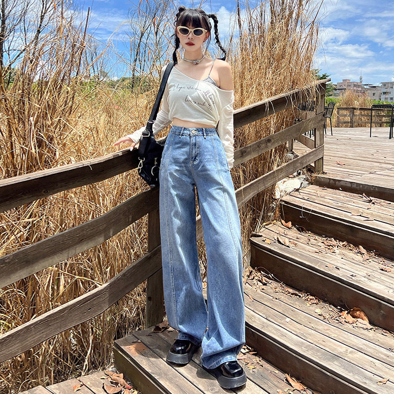 Front Seam Women's Straight Leg Jeans-INNBLAC Fashion Apparel