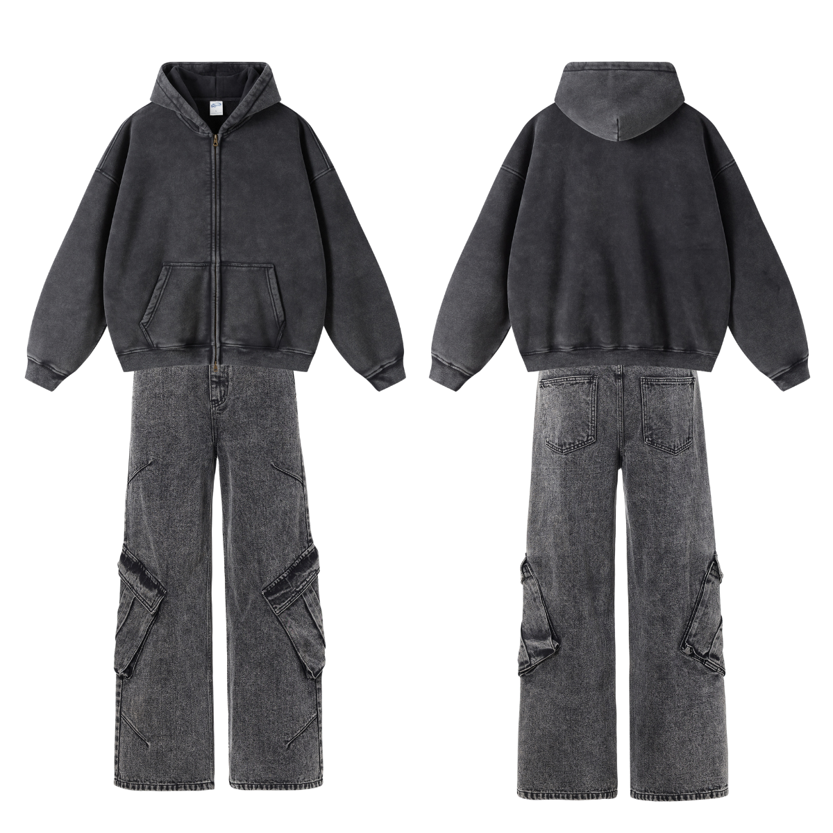 Grunge Outfits Wash Hoodie & Baggy Jeans-INNBLAC Fashion Apparel