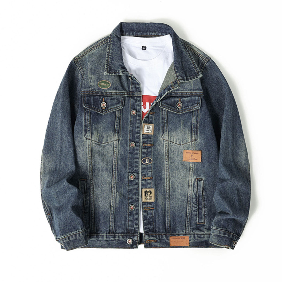 Stamp Denim Trucker Jacket-INNBLAC Fashion Apparel