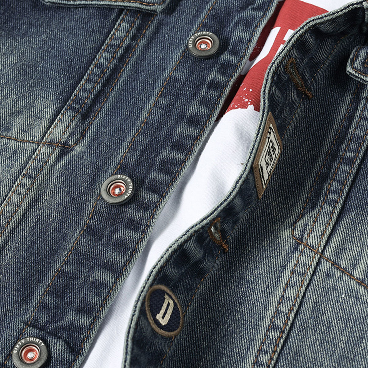 Stamp Denim Trucker Jacket-INNBLAC Fashion Apparel