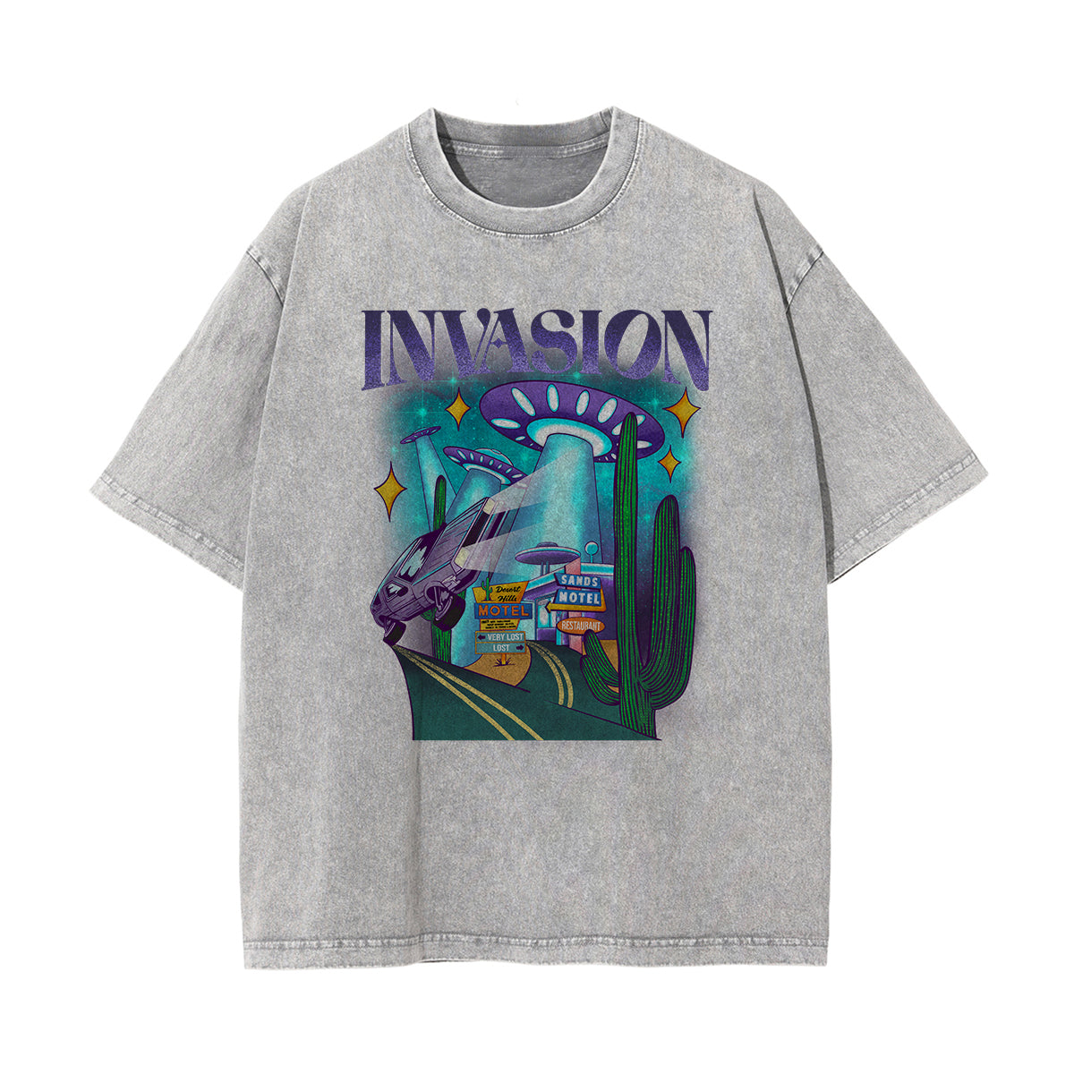Invasion Washed Cartoon Graphic Tee-INNBLAC Fashion Apparel