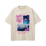Japanese Kanji Night Graphic Washed Tee-INNBLAC Fashion Apparel