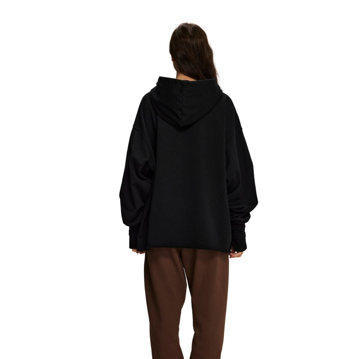 Women's Raw Edge Hem Thumb Holes Hoodie-INNBLAC Fashion Apparel