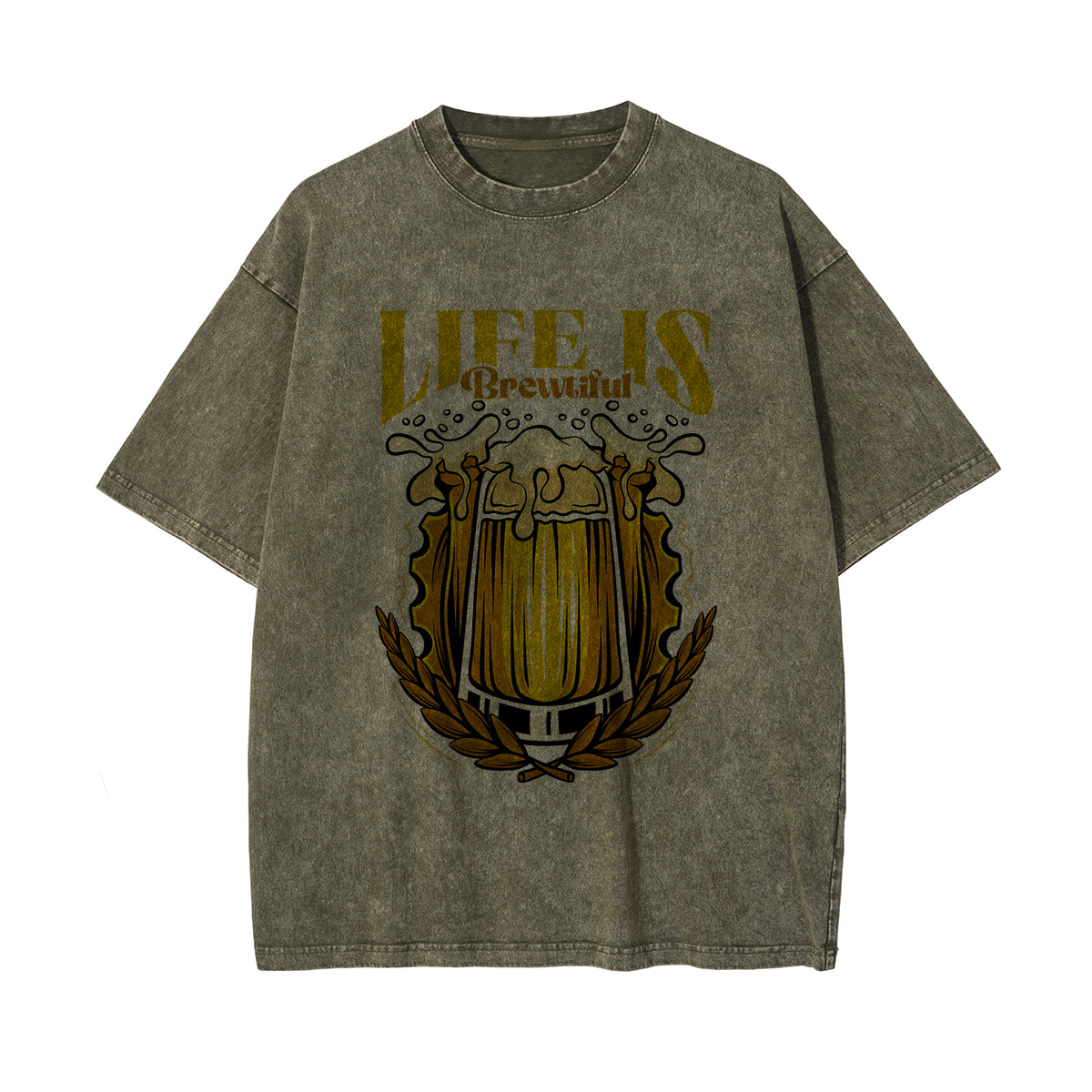 Life is Brewtiful Graphic Washed Tee-INNBLAC Fashion Apparel