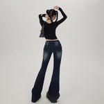Low Rise Faded Skinny Flare Jeans-INNBLAC Fashion Apparel