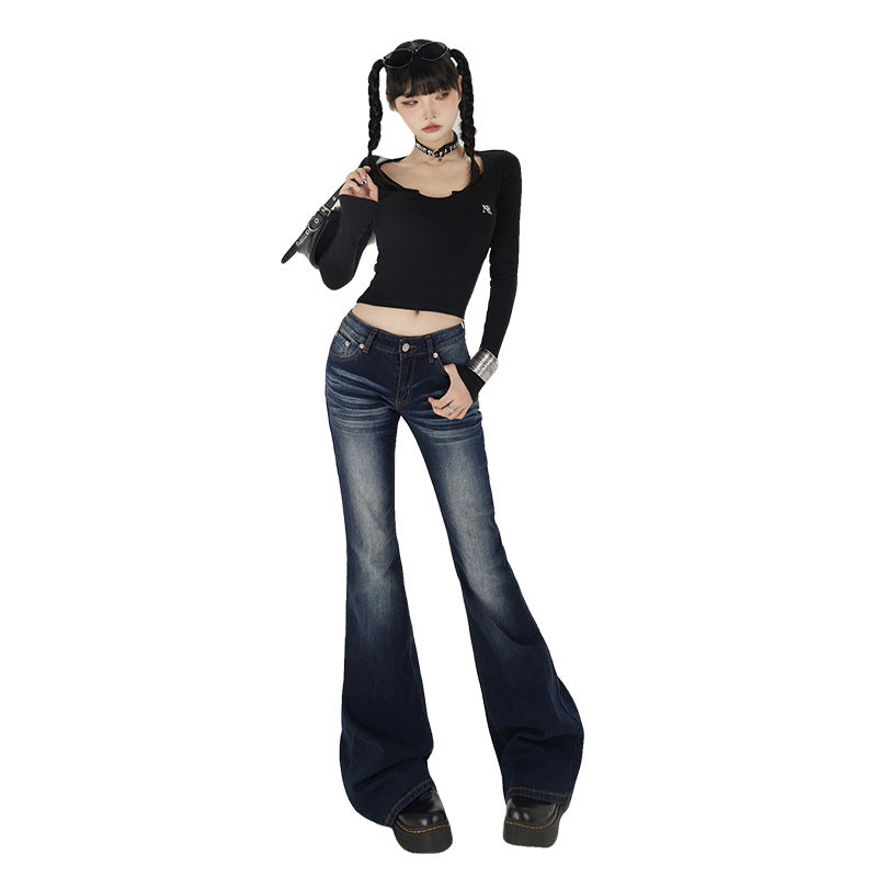 Low Rise Faded Skinny Flare Jeans-INNBLAC Fashion Apparel